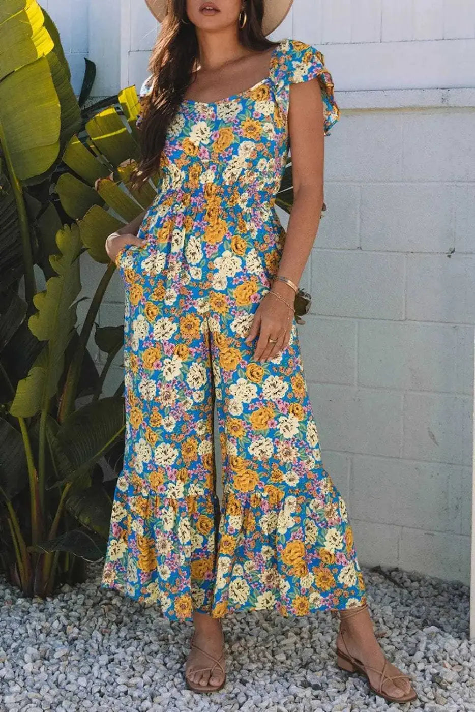 Yellow Floral Elegant Jumpsuit