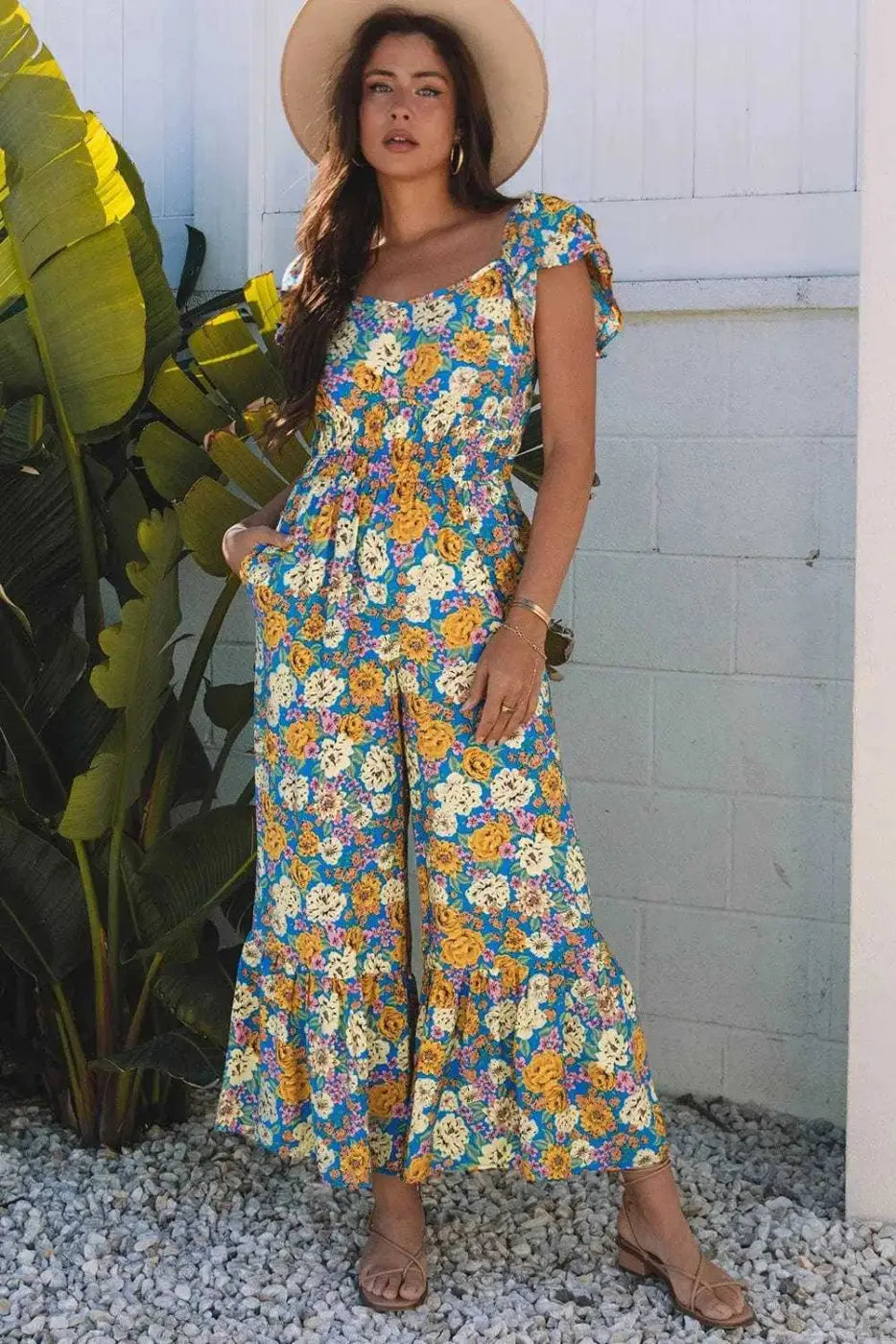 Yellow Floral Elegant Jumpsuit