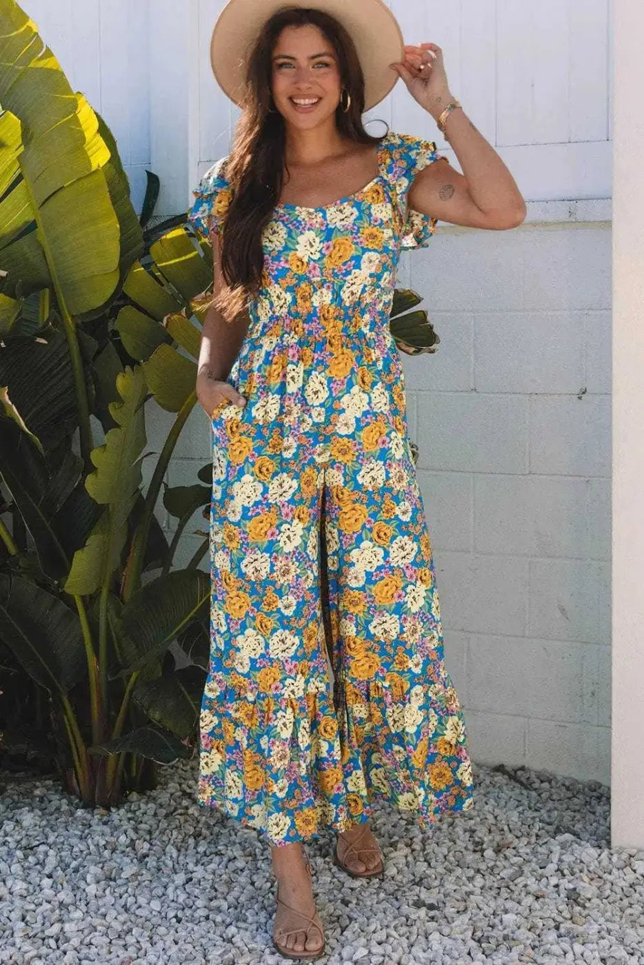 Yellow Floral Elegant Jumpsuit