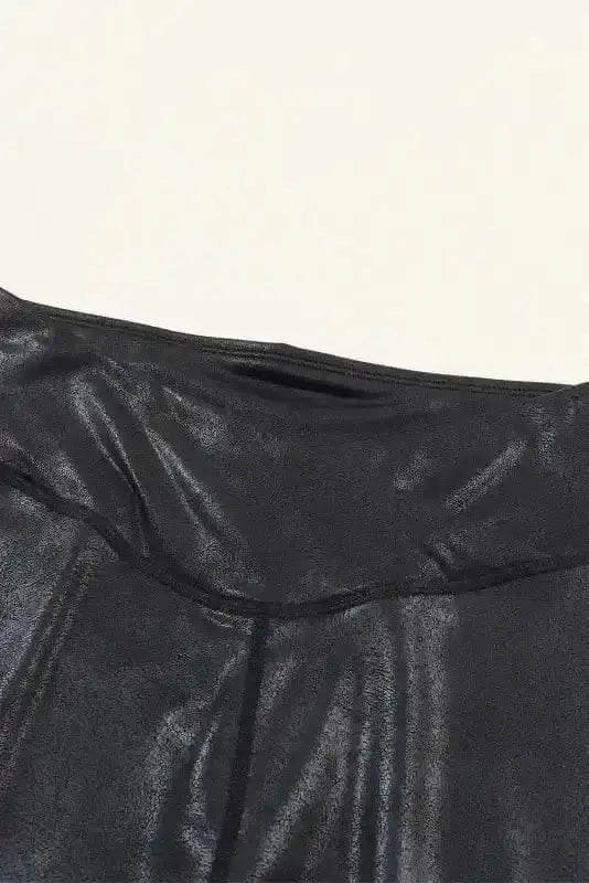 Black Crossed Waist High Rise Leather Look Leggings