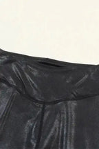 Black Crossed Waist High Rise Leather Look Leggings