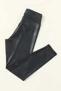 Black Crossed Waist High Rise Leather Look Leggings