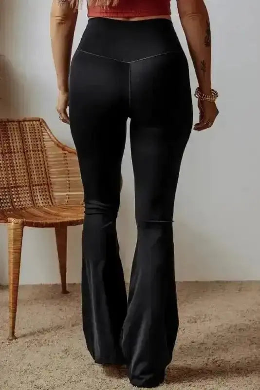 Black V-Waist Flared Leggings