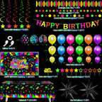Fayoo Neon Birthday Party Decorations - Glow in the Dark Backdrop, Balloons & Neon Banner