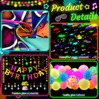 Fayoo Neon Birthday Party Decorations - Glow in the Dark Backdrop, Balloons & Neon Banner