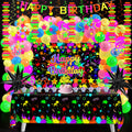 Fayoo Neon Birthday Party Decorations - Glow in the Dark Backdrop, Balloons & Neon Banner
