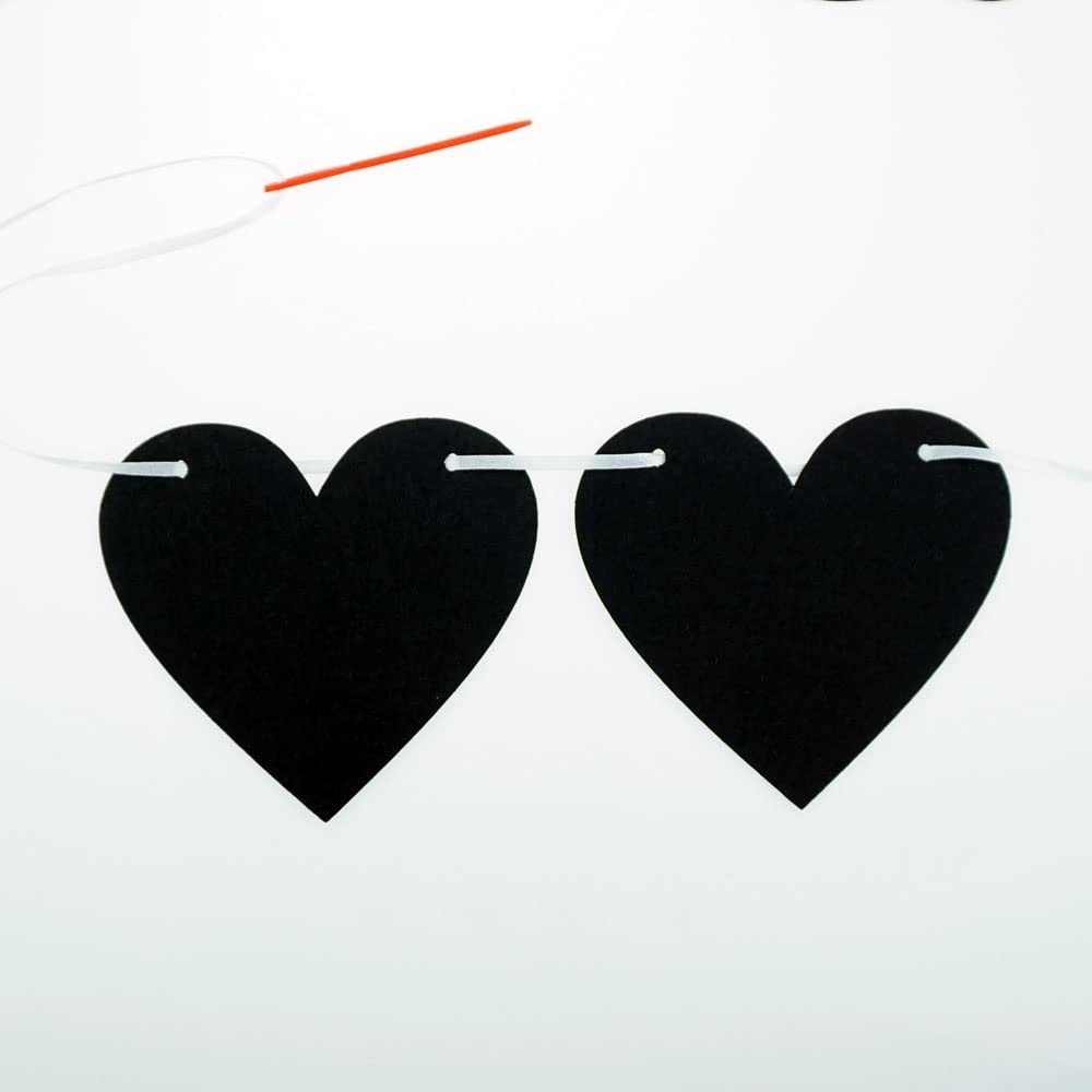 FAZHBARY 2 Pack Black Felt Heart Garland Banner – Gothic Valentines Decor, Weddings & Anniversary Parties