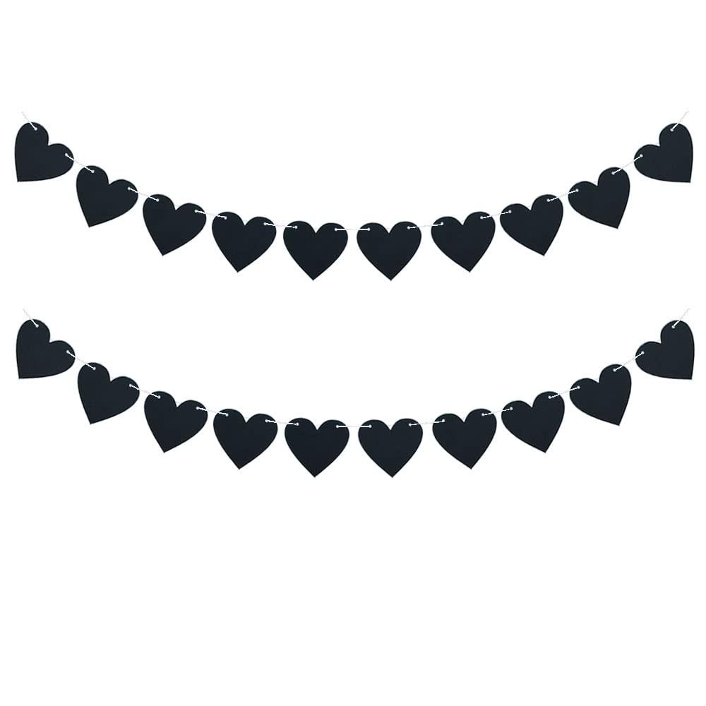 FAZHBARY 2 Pack Black Felt Heart Garland Banner – Gothic Valentines Decor, Weddings & Anniversary Parties