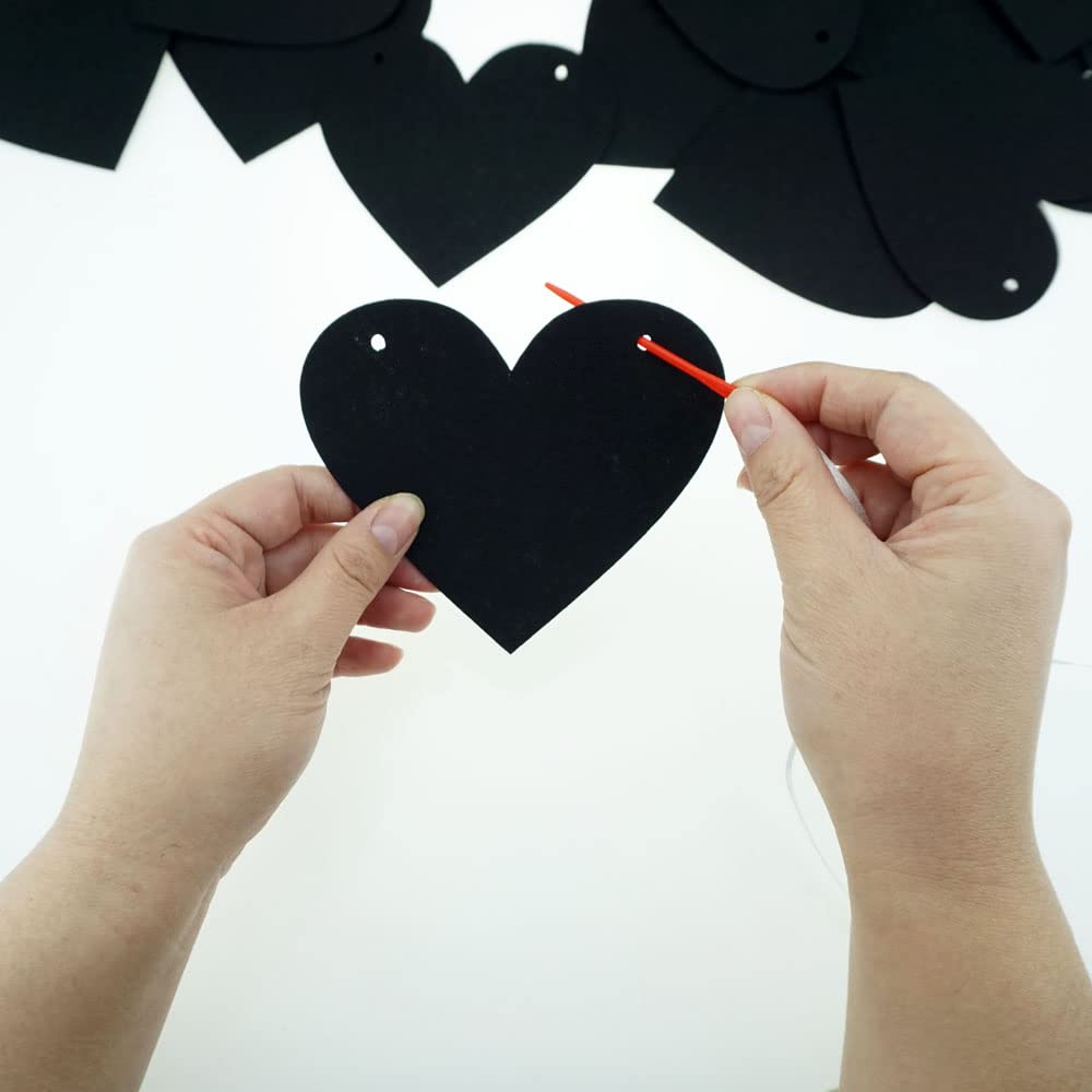 FAZHBARY 2 Pack Black Felt Heart Garland Banner – Gothic Valentines Decor, Weddings & Anniversary Parties