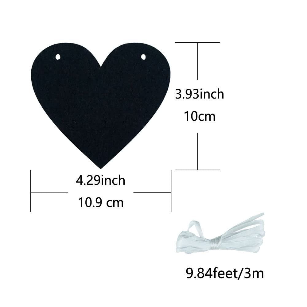 FAZHBARY 2 Pack Black Felt Heart Garland Banner – Gothic Valentines Decor, Weddings & Anniversary Parties