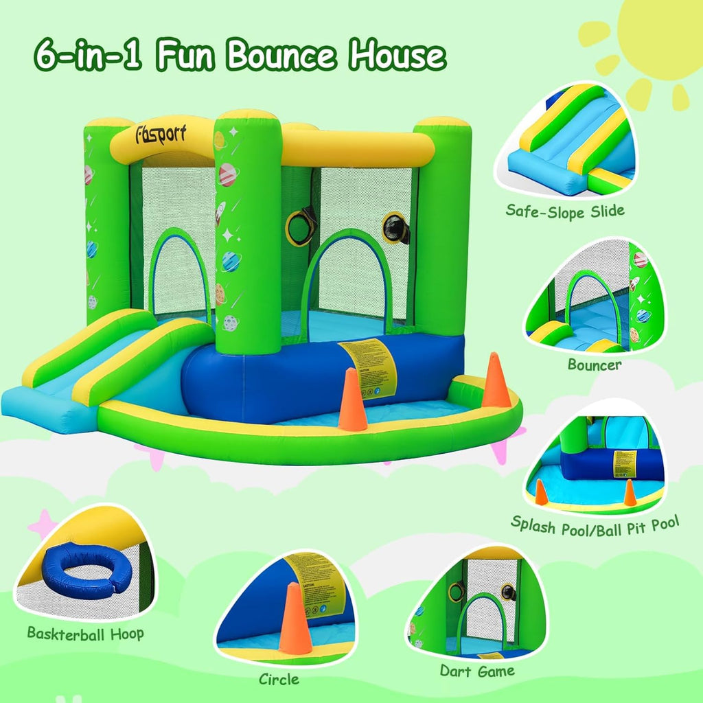 FBSPORT 5-in-1 Galaxy Bounce Castle – Indoor/Outdoor Inflatable for Kids