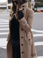 Women's Luxury Woolen Coat - Slim Fit Stand Collar Cardigan | Premium Winter Outerwear