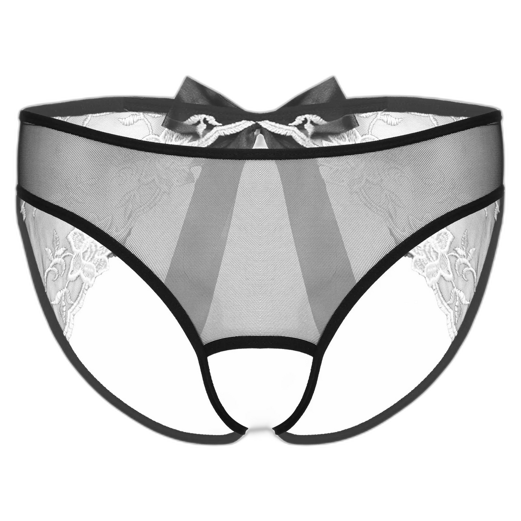 Open Crotch Embroidered Mens Lace Briefs