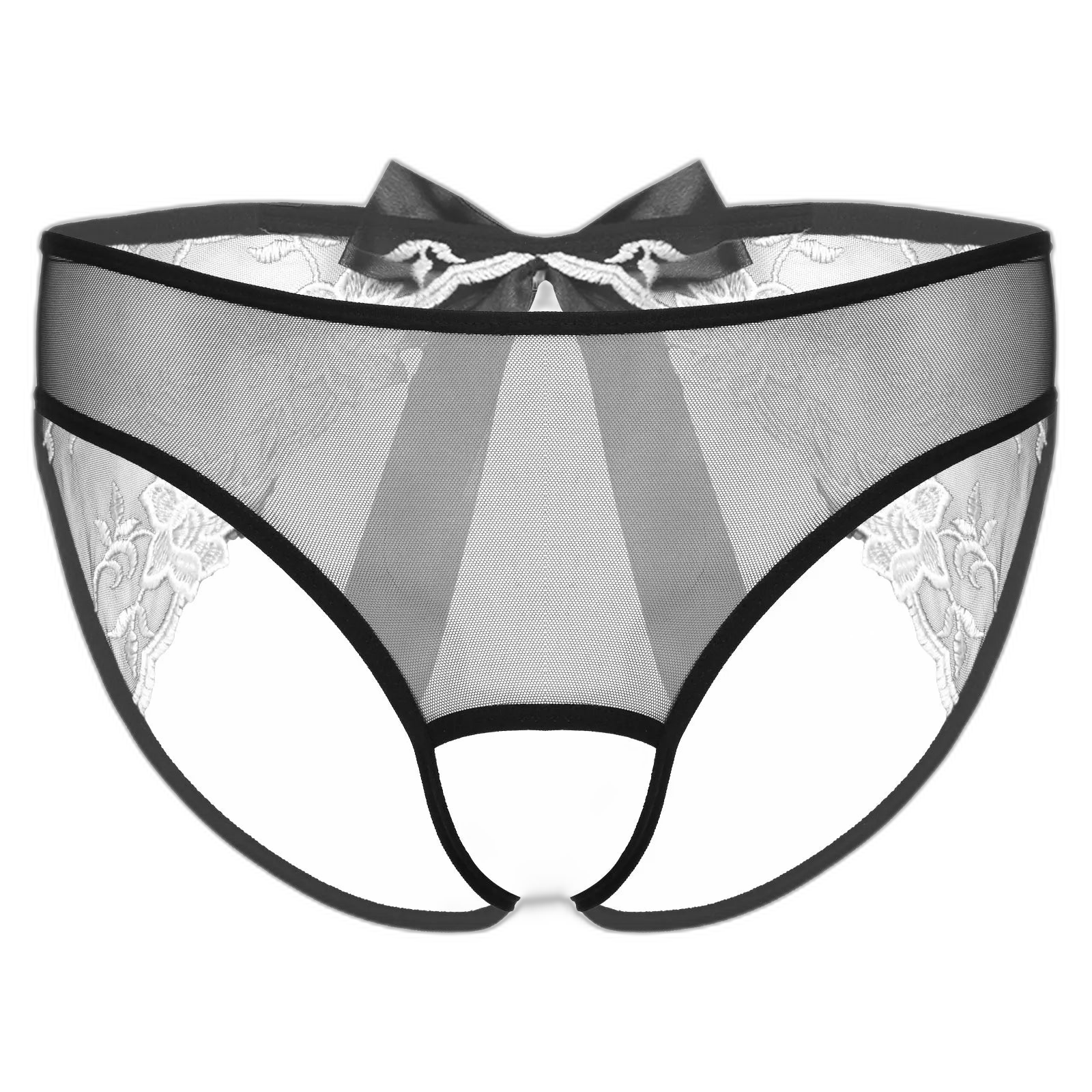 Open Crotch Embroidered Mens Lace Briefs