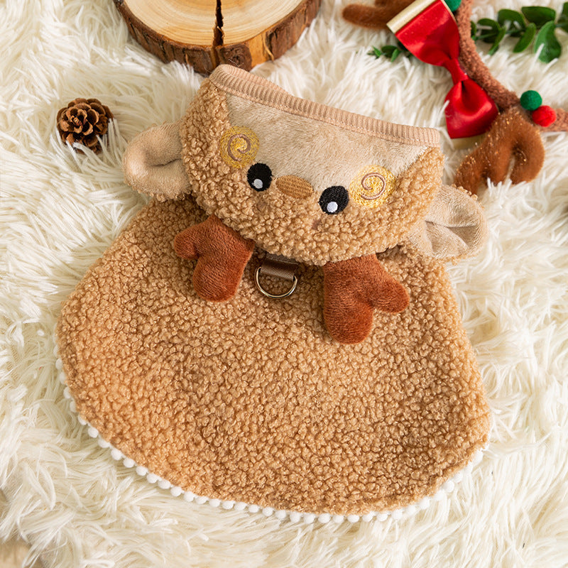 Cat Autumn And Winter Christmas Warm Thickened Reindeer Cape Small Dog Halloween Funny Pet Clothes