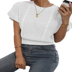 Twisted String Ruffled Short Sleeves Round Neck Knitted Pullover Knitted Sweater