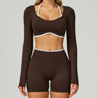 Seamless Color-blocking Yoga Set With Hollow Back And High-waist Fitness Wear