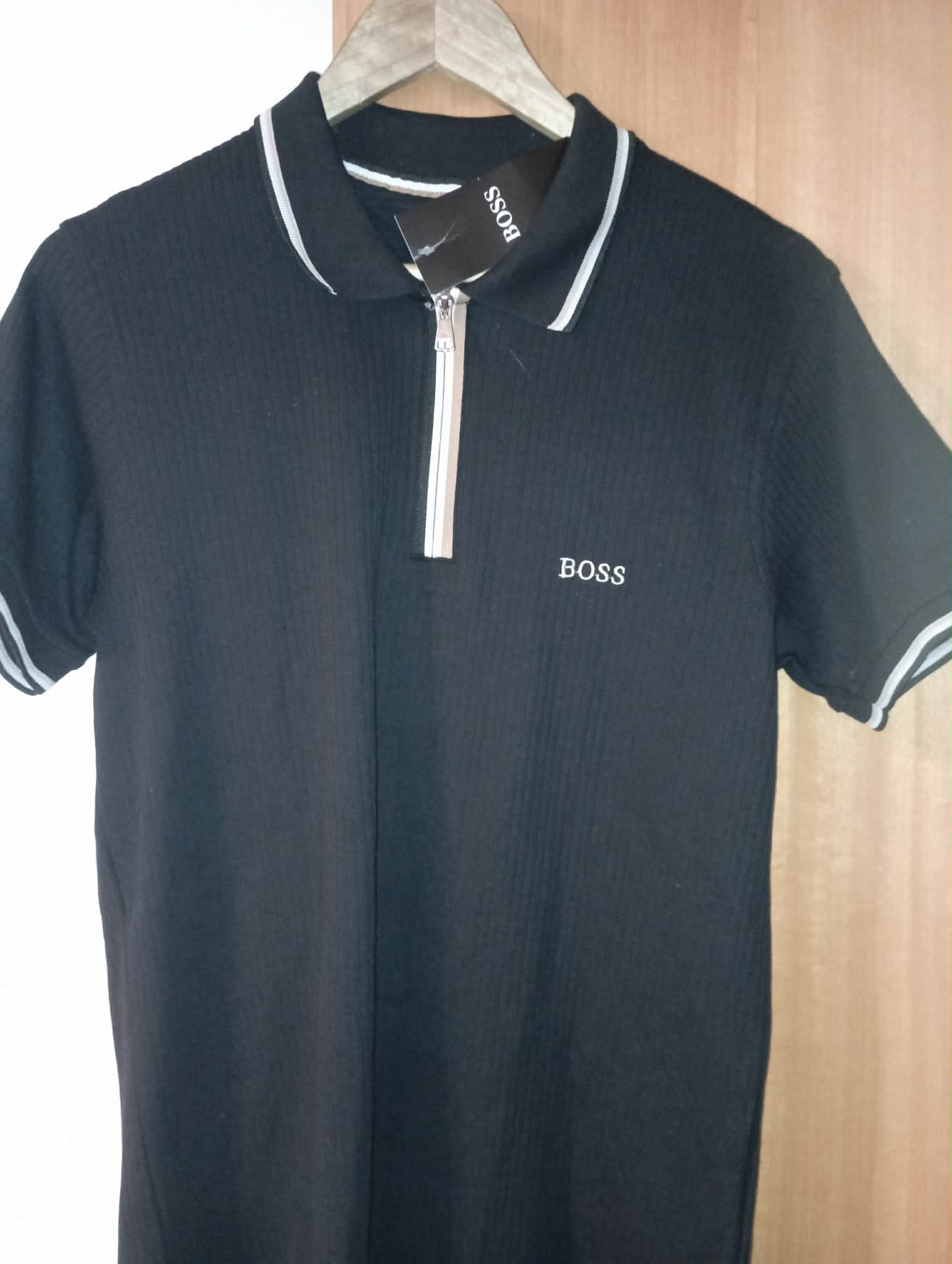 NEW with tag - MENS BOSS black zip Polo Shirt