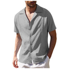 Men's Short Sleeve Shirt Summer Loose Casual Solid Color Lapel Tops