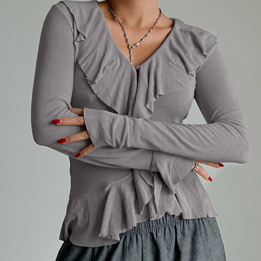 Designer-style Niche Top With Ruffled Hem For Women
