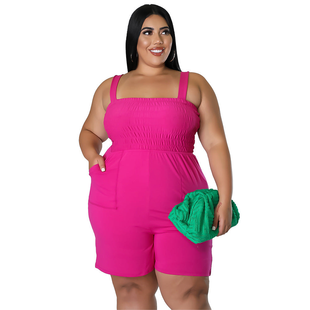Fashionable Solid-Color Slim-Fit Ruched Backless Jumpsuit