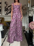 Holiday Floral Print Suspenders & Wide Leg Pants Set
