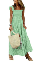 Summer Plaid Print Pleated Ruffle Dress INS Fashion Sleeveless A-line Swing Beach Dress Women's Clothing
