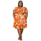 Women's Ruffle-sleeve Lace-up Short Skirt With Pockets And V-neck Plus-size Skirt Set