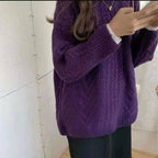 Thick Hemp Flowers Knitted Round Neck Sweater Retro Loose Top
