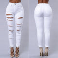 Women's High Waist Ripped Jeans - Distressed Skinny Denim Trousers | Casual Stretch Pencil Pants