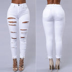 Women's High Waist Ripped Jeans - Distressed Skinny Denim Trousers | Casual Stretch Pencil Pants