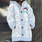 Women's Faux Wool Sweater Loosefit Jacquard Hooded Jacket