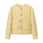 Autumn Women Clothing Yellow Quilted Cotton Plaid Cotton Clothing Cotton Coat