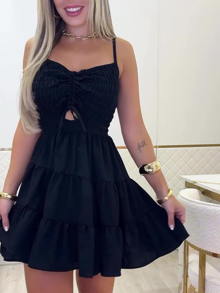 Tie-Strap Ruffle Mini Dress