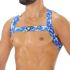 TOF Paris Fetish Elastic Chest Harness Blue Camouflage
