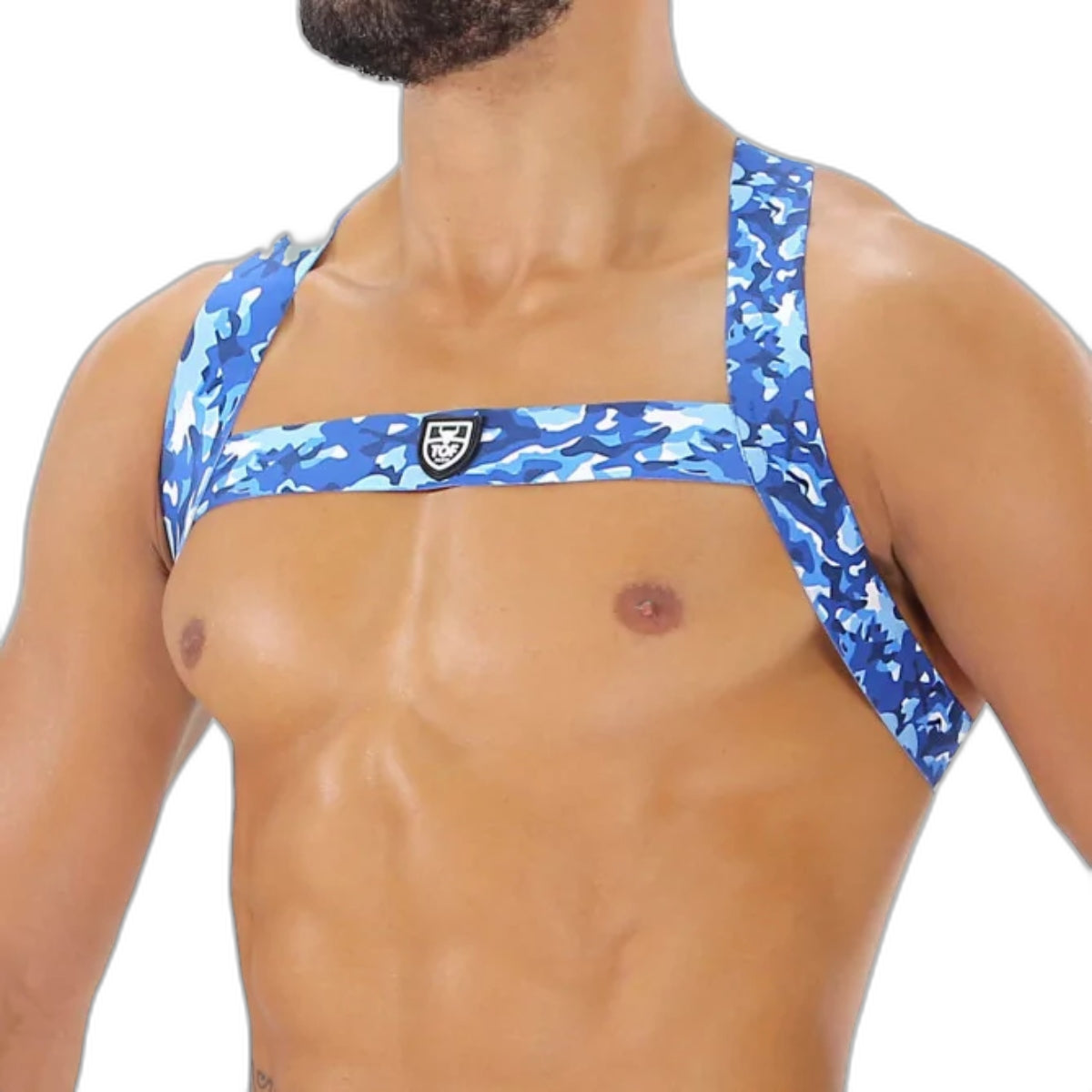 TOF Paris Fetish Elastic Chest Harness Blue Camouflage