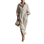 Women's Casual Chic Elegant Long Sleeve Lapel Split Dress