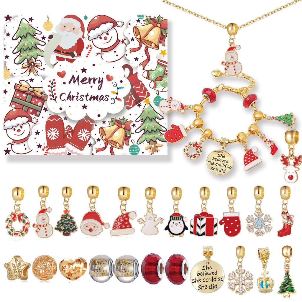Gold Christmas Countdown Calendar Gift Suit Diy Beaded Bracelet Advent Christmas Tree Bracelet Gift