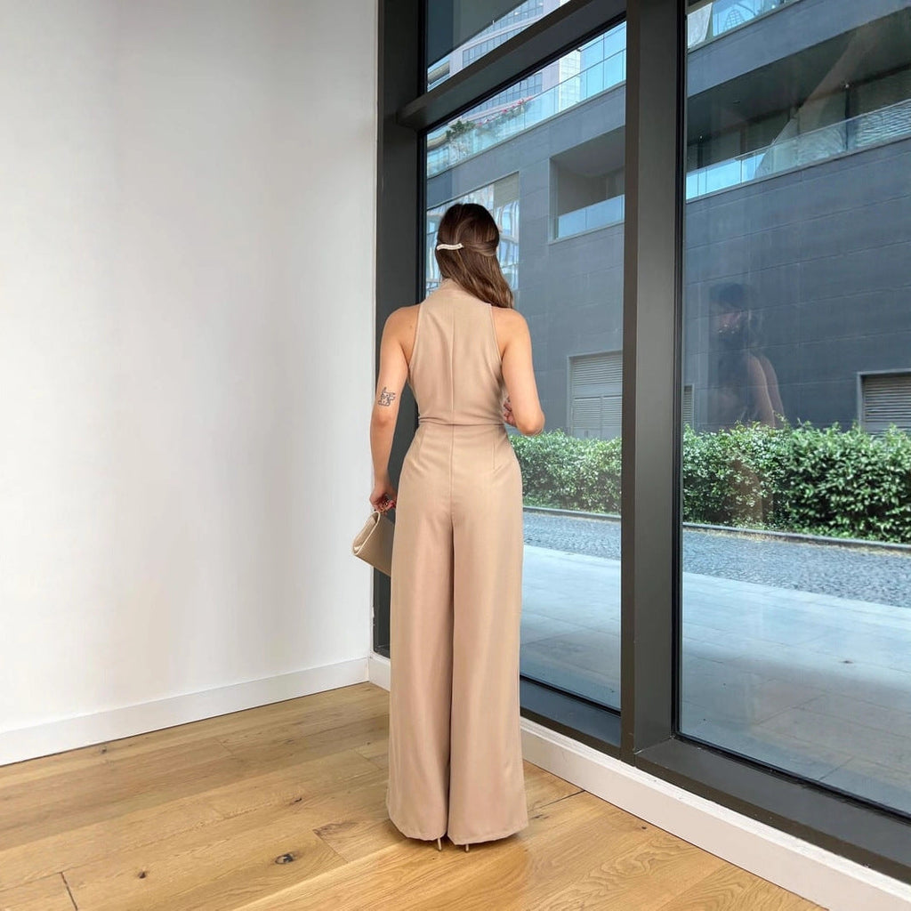 Neck-strap Lace-up Sleeveless Waist-cinching Top Sexy Jumpsuit