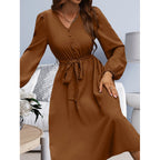 Solid-color Collar Long-sleeve Dress