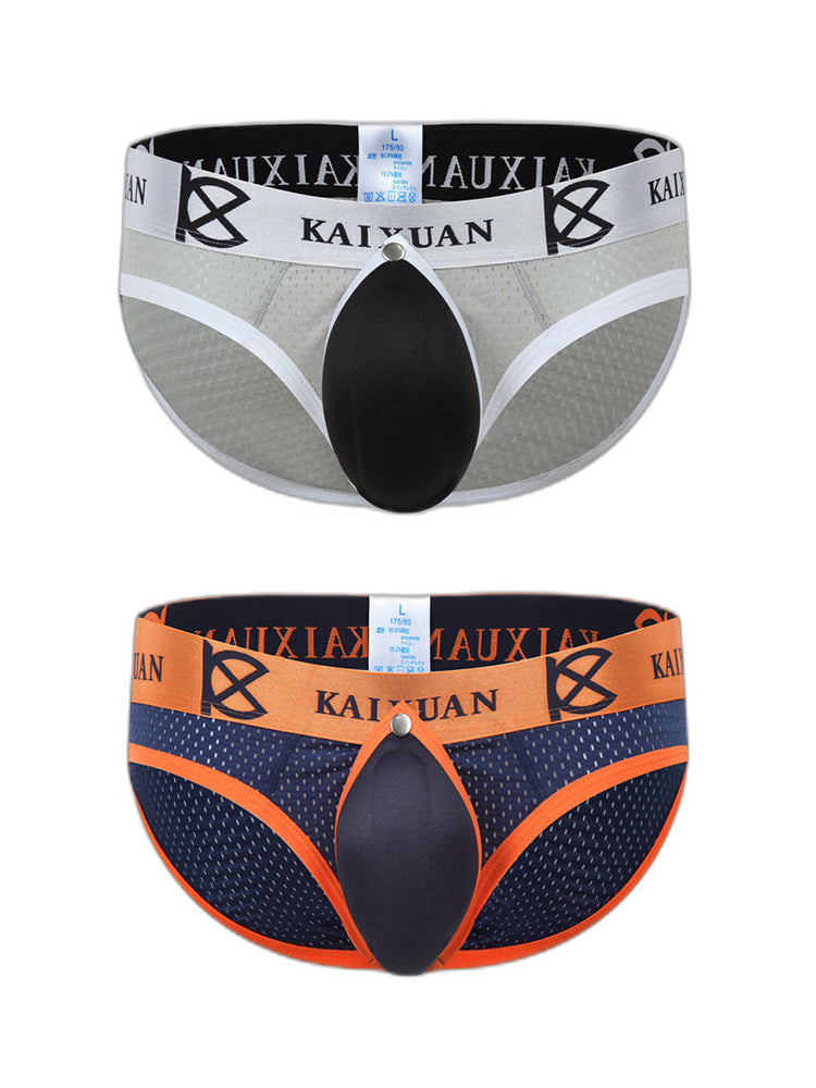 2 Pack Men's Sexy Mesh Front Opening Sponge Coaster Briefs