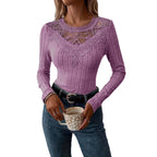 Women's New Arrival Fashionable Casual V-Neck Lace Long-Sleeve Top