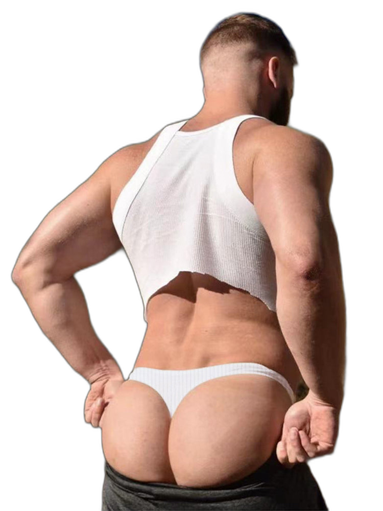 2-pack Men's Ribbed Low-rise Solid Color Thong