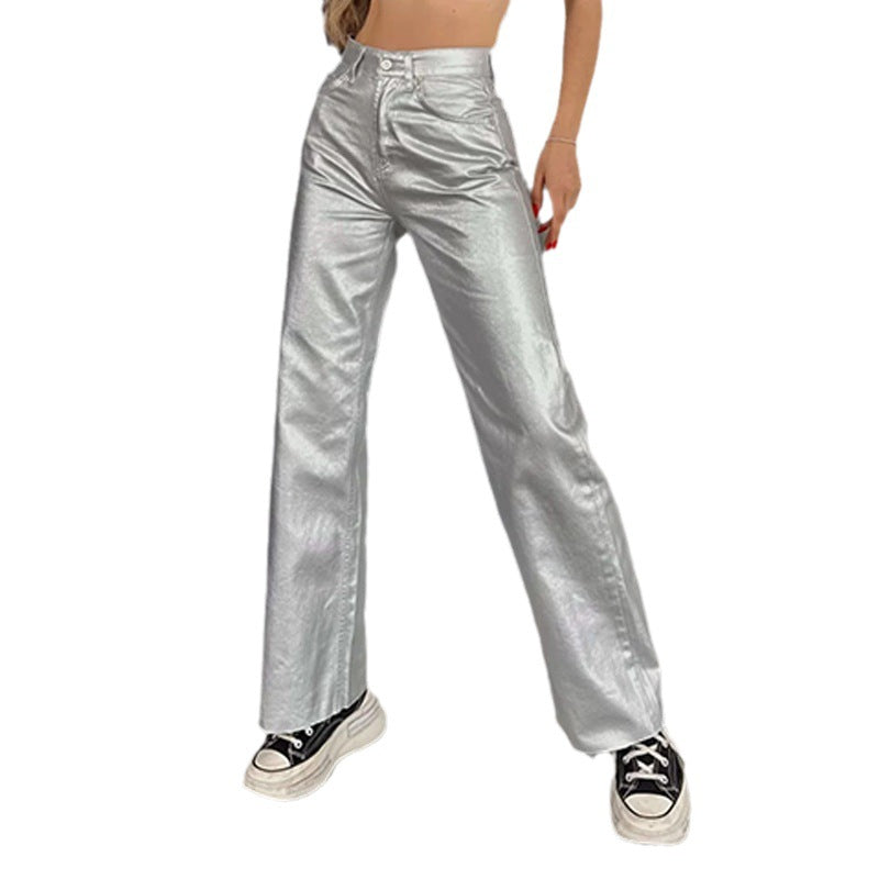Retro Straight Gold And Silver Color Pants Trousers Personality