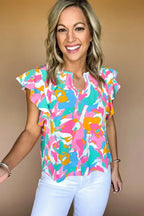 Multi Colour Flutter Sleeve Blouse Abstract Print Women UK