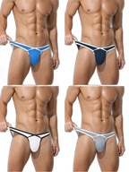 4 Pack Men's Low-Rise Sexy Narrow-Band Cooling U-Convex Breathable Comfortable Thong
