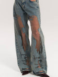 Vintage Straight-leg Hollow Textured Jeans