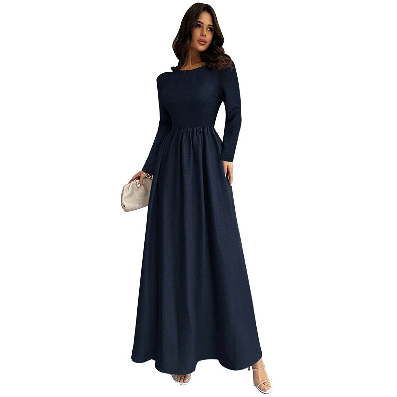Elegant Long Sleeve Waist Cinching A Line Dress