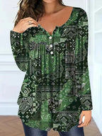 Loose-fit Buttoned V-neck Top Women's T-shirt