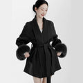Women's Black Fox Fur Double-faced Cashmere Elegant Short Coat